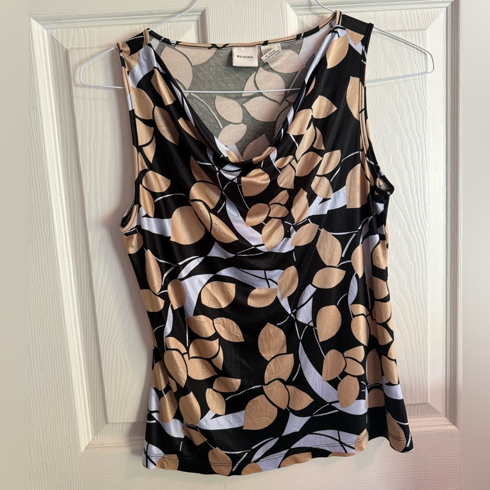 Merona Black and Tan Leaf Pattern Tank Top